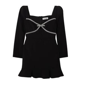 self portrait black crepe diamante mini dress Self-Portrait Embellished Short Dress